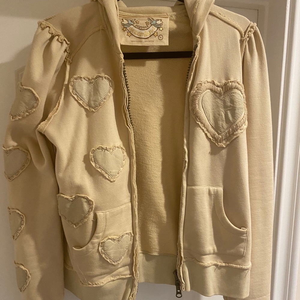 Heart Leather Zip Hoodie Size M